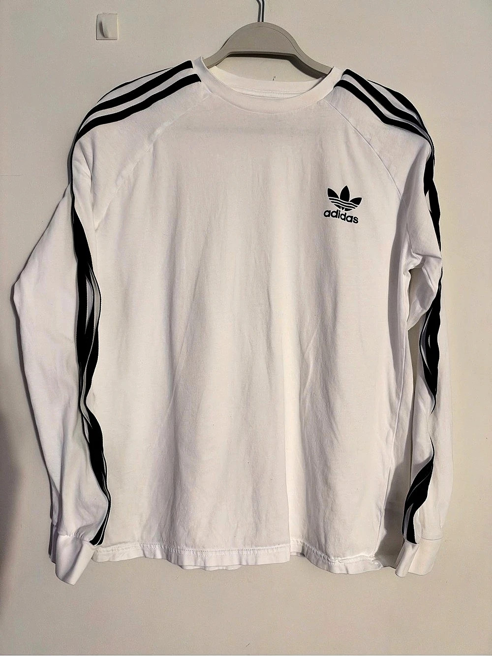 adidas Originals 3-Stripes Long Sleeve Tee White & Black Size Medium
